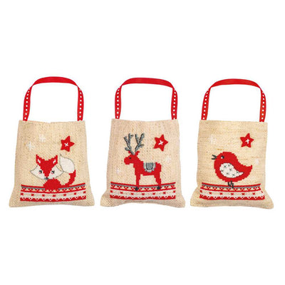 Vervaco Cross Stitch Kit - Christmas Animals Pot Pourri/Gift Bags