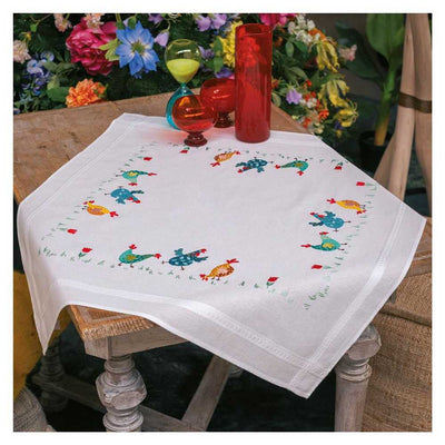 Vervaco Embroidery Kit - Colourful Chickens Tablecloth