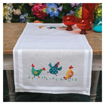 Vervaco Embroidery Kit - Colourful Chickens Table Runner