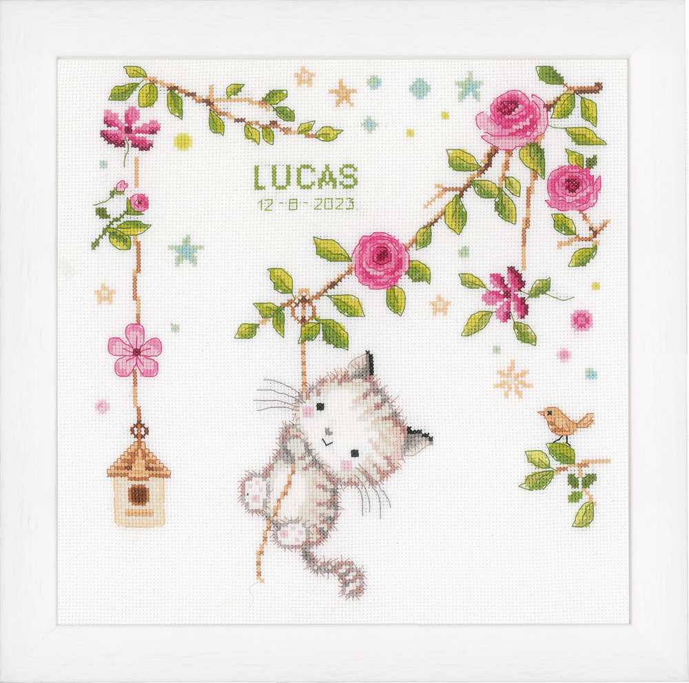 Vervaco Cross Stitch Kit - Cheeky Kitten Birth Sampler