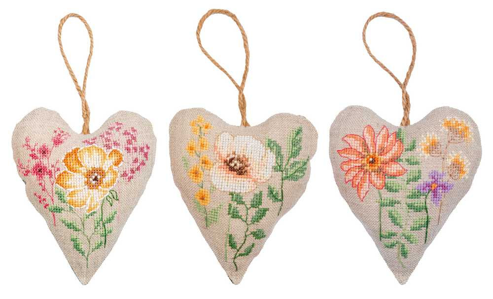 Vervaco Cross Stitch Kit - Deco Heart Wildflowers Set of 3
