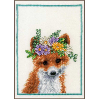 Lanarte Cross Stitch Kit - Flower Crown Fox (Linen)