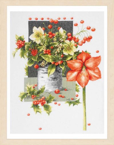 Lanarte Cross Stitch Kit - Holly Jolly Amaryllis: Evenweave