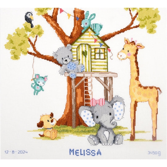 At the Tree House Birth Sampler Cross Stitch Kit Vervaco