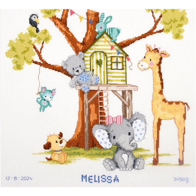 At the Tree House Birth Sampler Cross Stitch Kit Vervaco