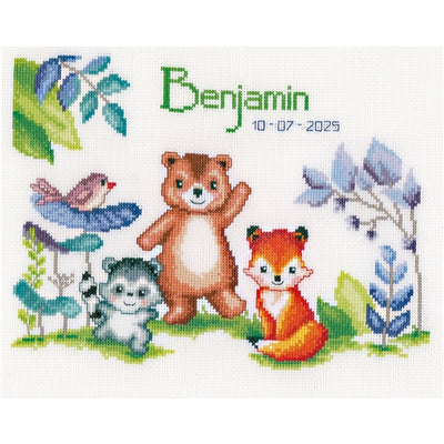 Wave from The Woods Birth Sampler Cross Stitch Kit Vervaco