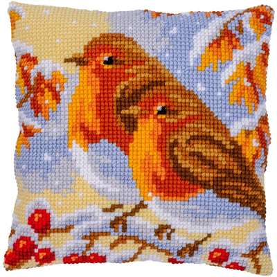 Pair of Robins Cushion Printed Cross Stitch Kit Vervaco