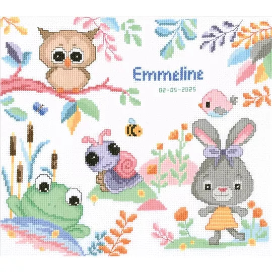 Animals in the Forest Birth Sampler Cross Stitch Kit Vervaco