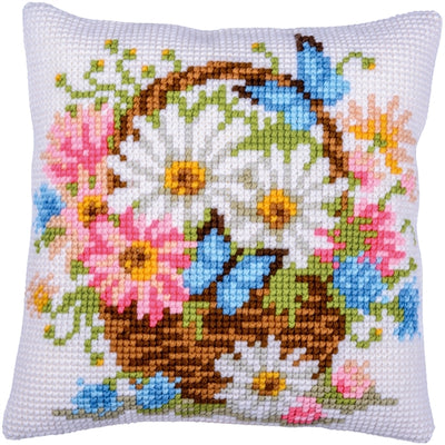 Basket of Flowers Cushion Cross Stitch Kit ~ Vervaco