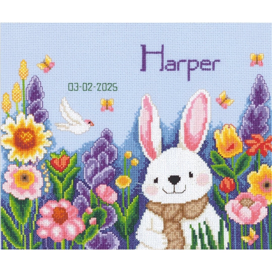 Rabbit in Garden Birth Sampler Cross Stitch Kit Vervaco