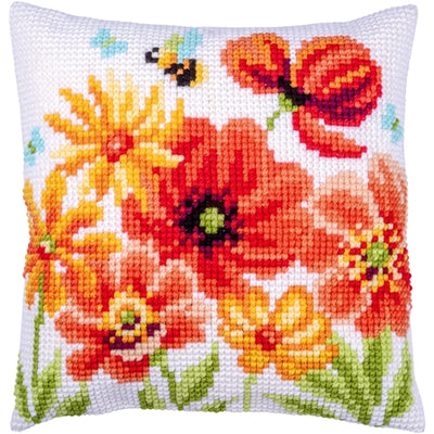 Poppies & Wildflowers Cushion Cross Stitch Kit ~ Vervaco