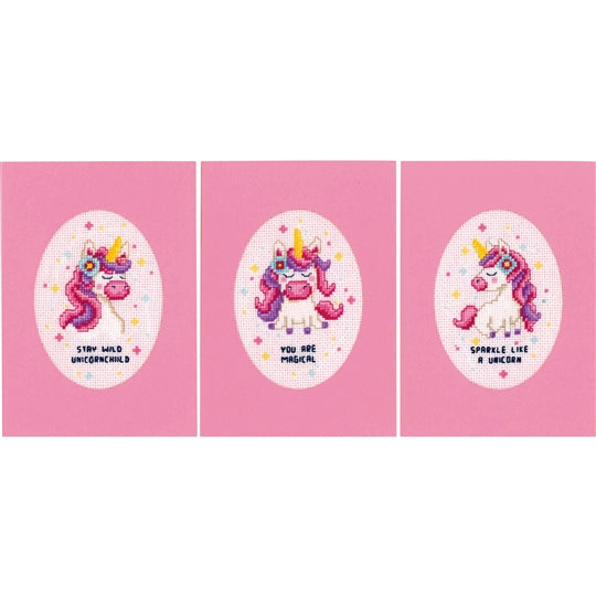 Unicorn Greetings Cards Pk 3 Cross Stitch Kit Vervaco