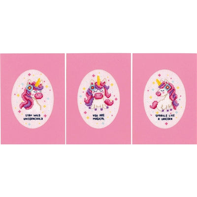 Unicorn Greetings Cards Pk 3 Cross Stitch Kit Vervaco