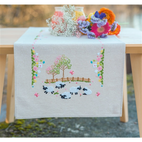 Sheep in the Meadow Table Runner Embroidery Kit ~ Vervaco