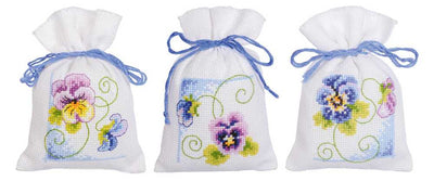 Vervaco Cross Stitch Kit - Violet Set 3 Gift Bags