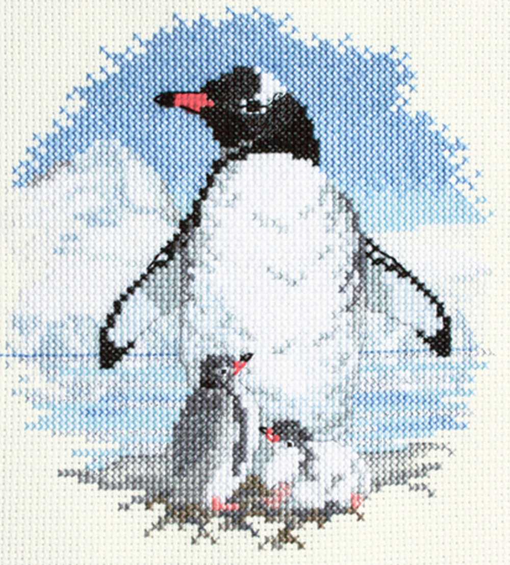 Birds - Penguin And Chicks Cross Stitch Kit by Derwentwater Designs