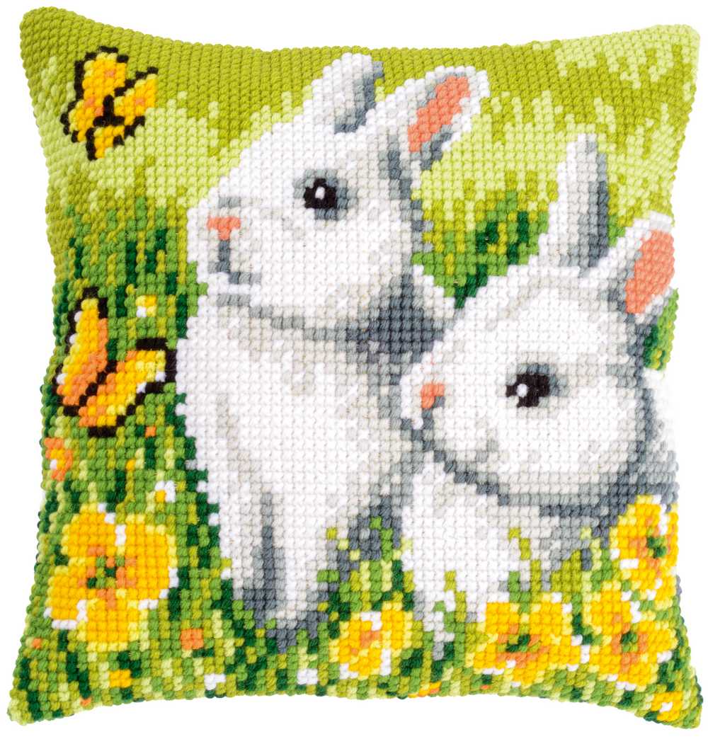 Vervaco Cross Stitch Kit - Rabbits & Butterflies Cushion