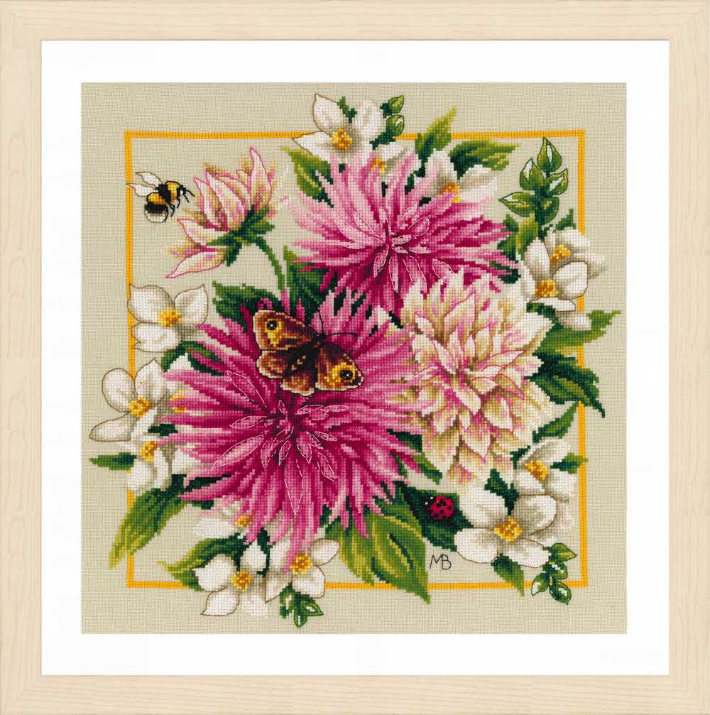 Lanarte Cross Stitch Kit - Pink Silk Dahlia