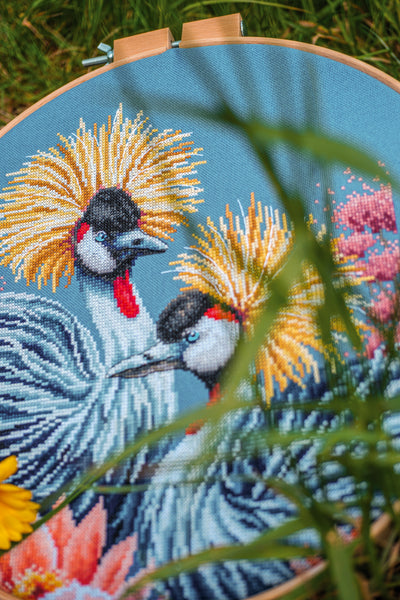 Black Crowned Cranes Cross Stitch Kit ~ Lanarte