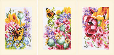 Flower Power Bouquet Set 3 Cards Cross Stitch Kit ~ Lanarte