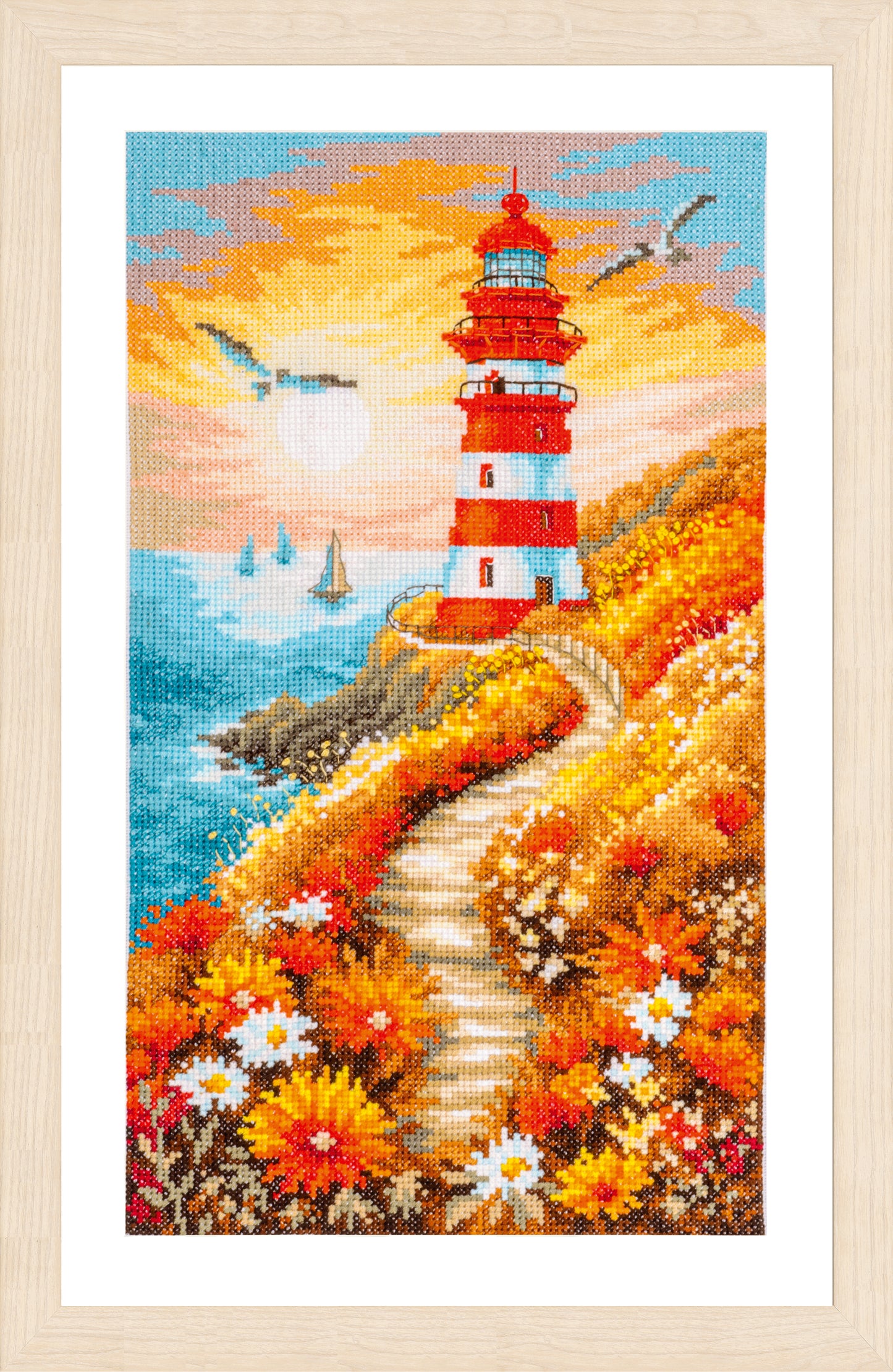 The Floral Lighthouse Path Cross Stitch Kit ~ Lanarte SALE