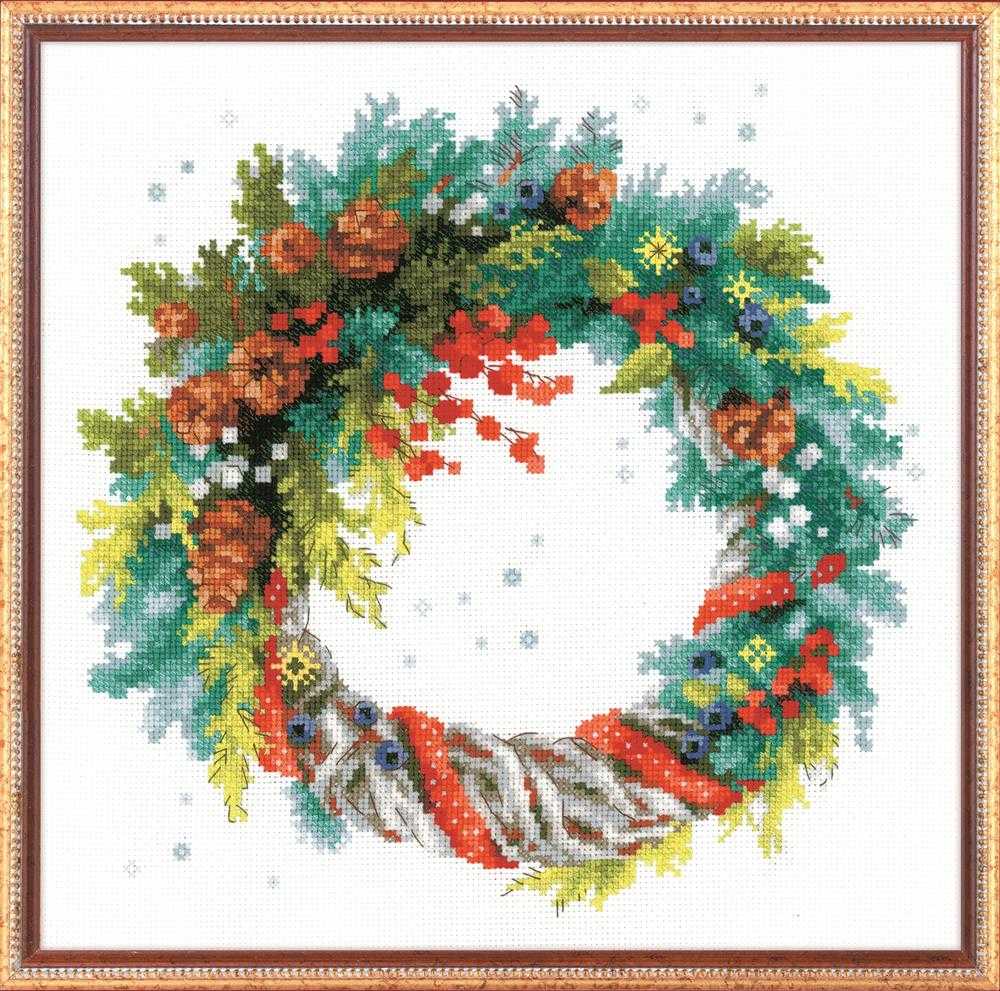 Riolis Cross Stitch Kit - Wreath with Blue Spruce