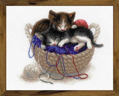 Riolis Cross Stitch Kit - Kittens in a Basket SALE