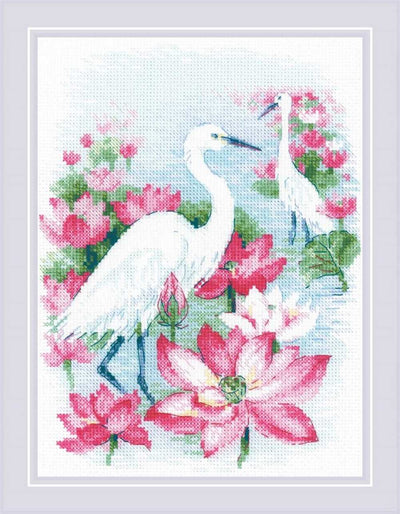 Riolis Cross Stitch Kit - Lotus Field - Herons