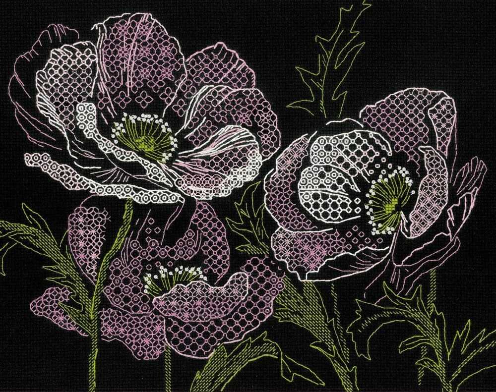 Riolis Blackwork Kit - Lace Poppies