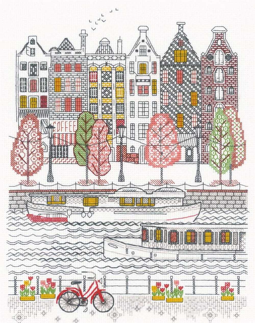 Riolis Cross Stitch Blackwork Kit - City on Water