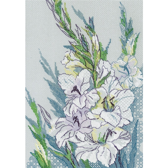 White Gladioli Blackwork Cross Stitch Kit ~ RIOLIS