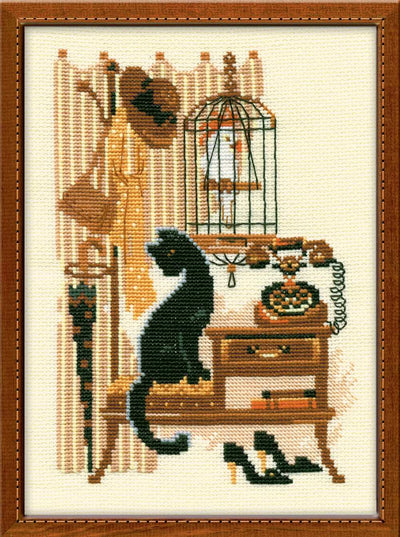 Riolis Cross Stitch Kit - Cat with Telephone
