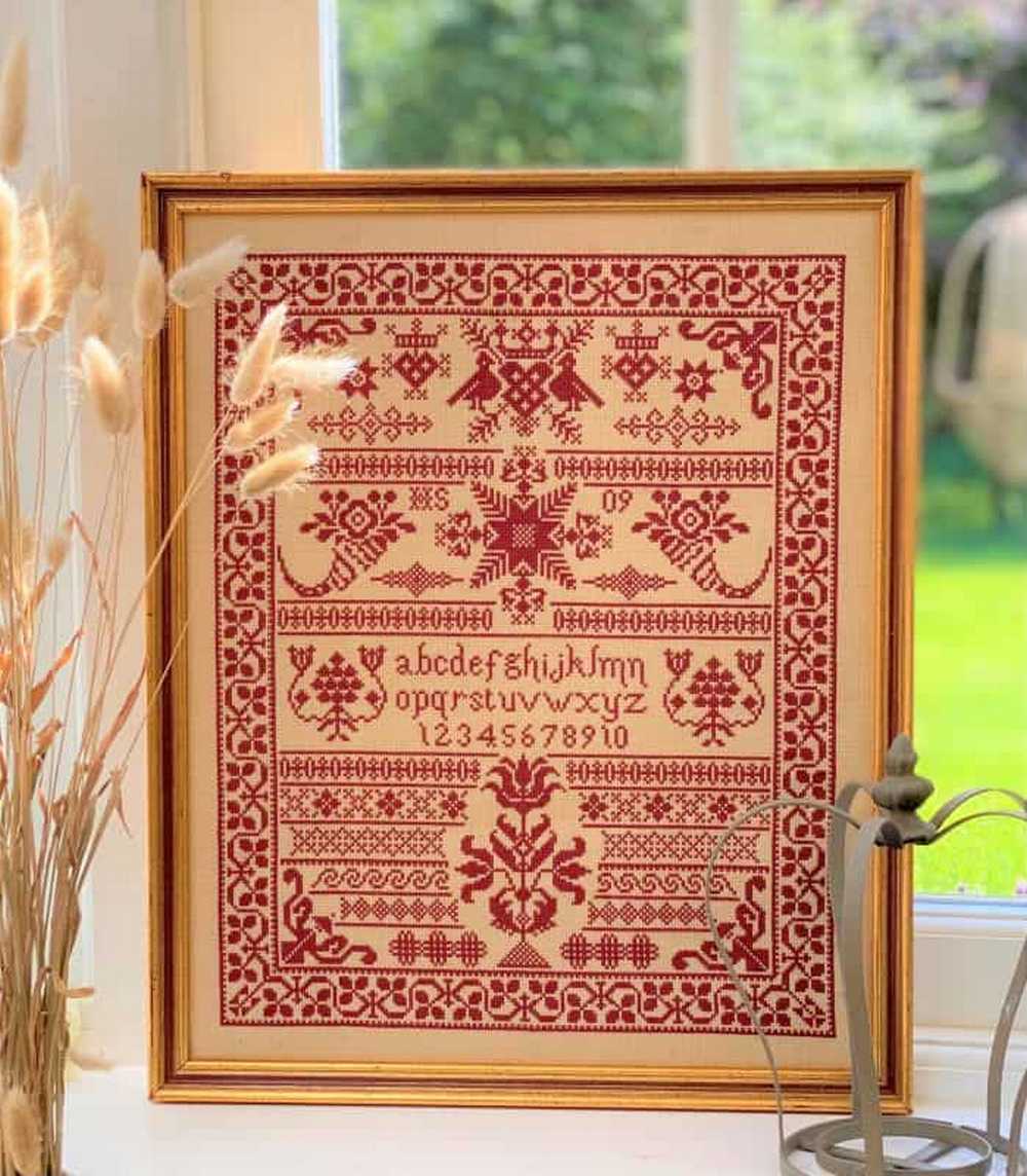 Red Pots Sampler Cross Stitch Kit Historical Sampler Co