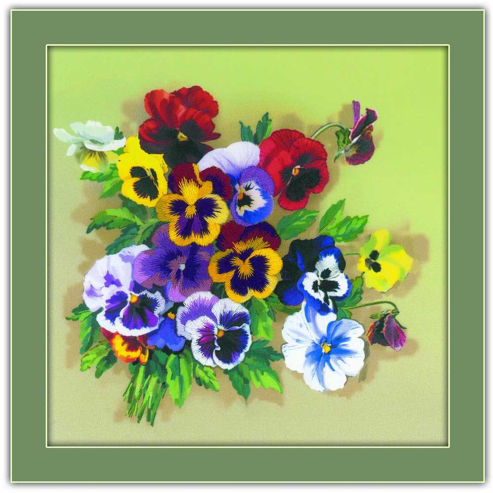 Riolis Freestyle Embroidery Kit - Pansies Satin Stitch