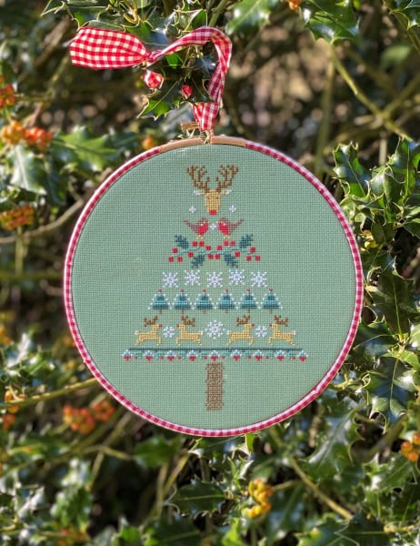Reindeer Christmas Tree Cross Stitch Kit Historical Sampler Co
