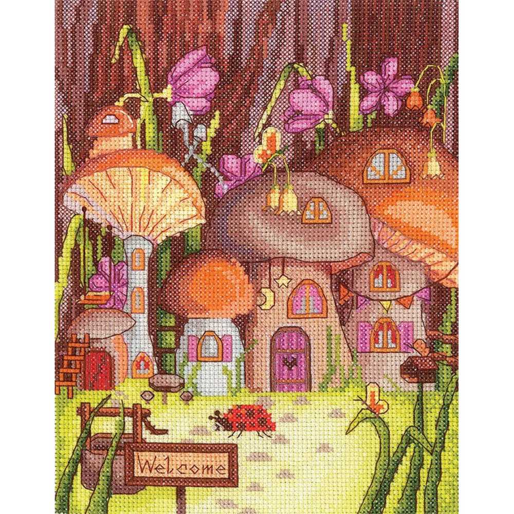 Mushrooms Houses Cross Stitch Kit - Andriana