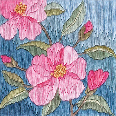 Camellias Silken Long Stitch Kit by Derwentwater Designs