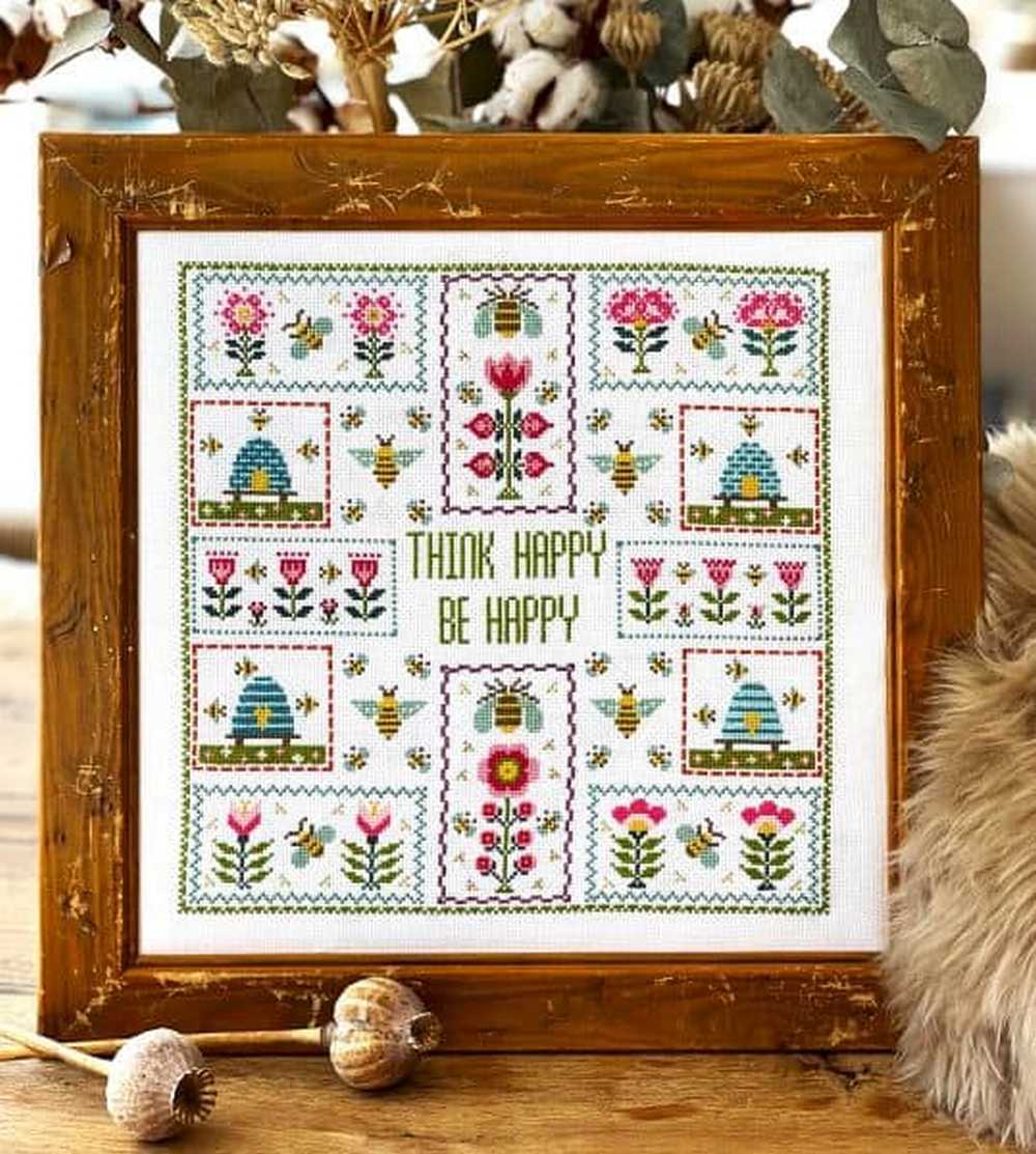 Think Happy Be Happy Cross Stitch Kit Historical Sampler Co