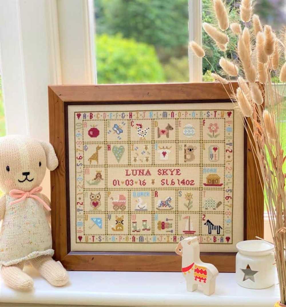 T is for Tortoise Birth Sampler Cross Stitch Kit Historical Sampler Co
