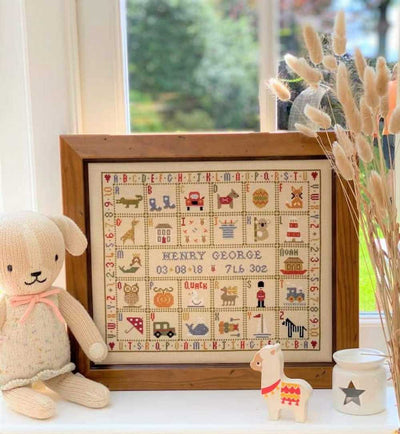 V is for Van Birth Sampler Cross Stitch Kit Historical Sampler Co