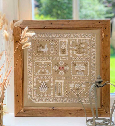 White Acorn Sampler Cross Stitch Kit Historical Sampler Co