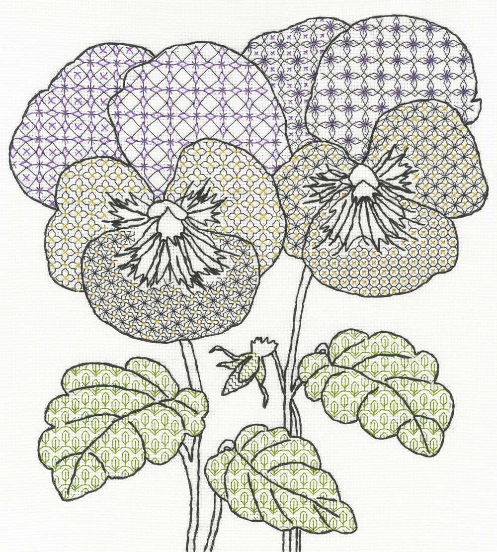 Blackwork Pansies Cross Stitch Kit ~ Bothy Threads