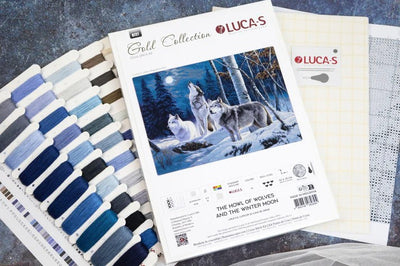 The Howl of Wolves & the Winter Moon Cross Stitch Kit ~ Luca S GOLD