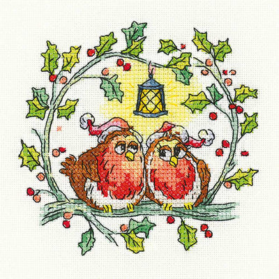 Christmas Robins  Cross Stitch Kit Heritage Crafts (Evenweave)