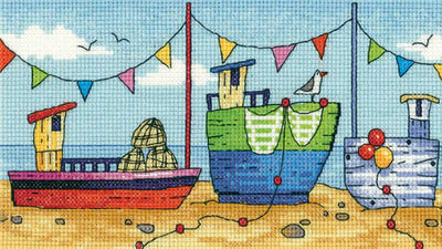 Boats  Cross Stitch Kit Heritage Crafts (Evenweave)