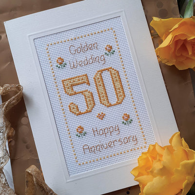 Nia Cross Stitch - Golden 50 Wedding Anniversary Card -Cross Stitch Kit