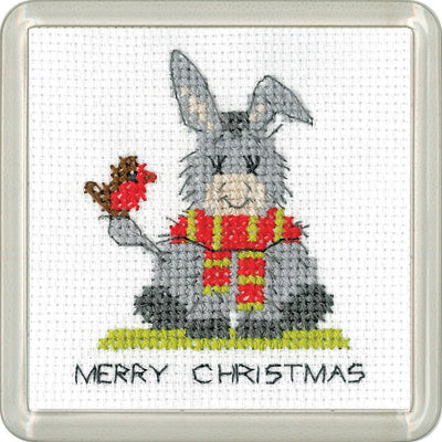 Donkey Christmas Scarf Cross Stitch COASTER Kit Heritage Crafts