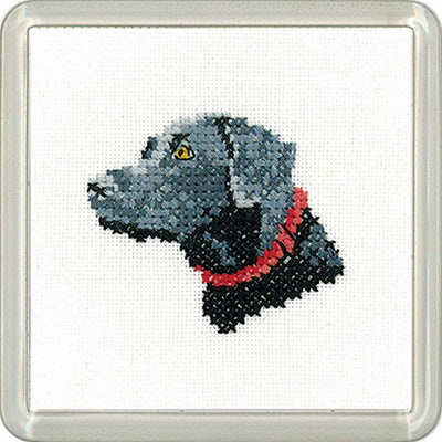 Black Labrador   Cross Stitch COASTER Kit Heritage Crafts