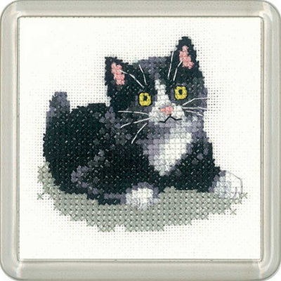 Black and White Kitten COASTER   Cross Stitch COASTER Kit Heritage Crafts