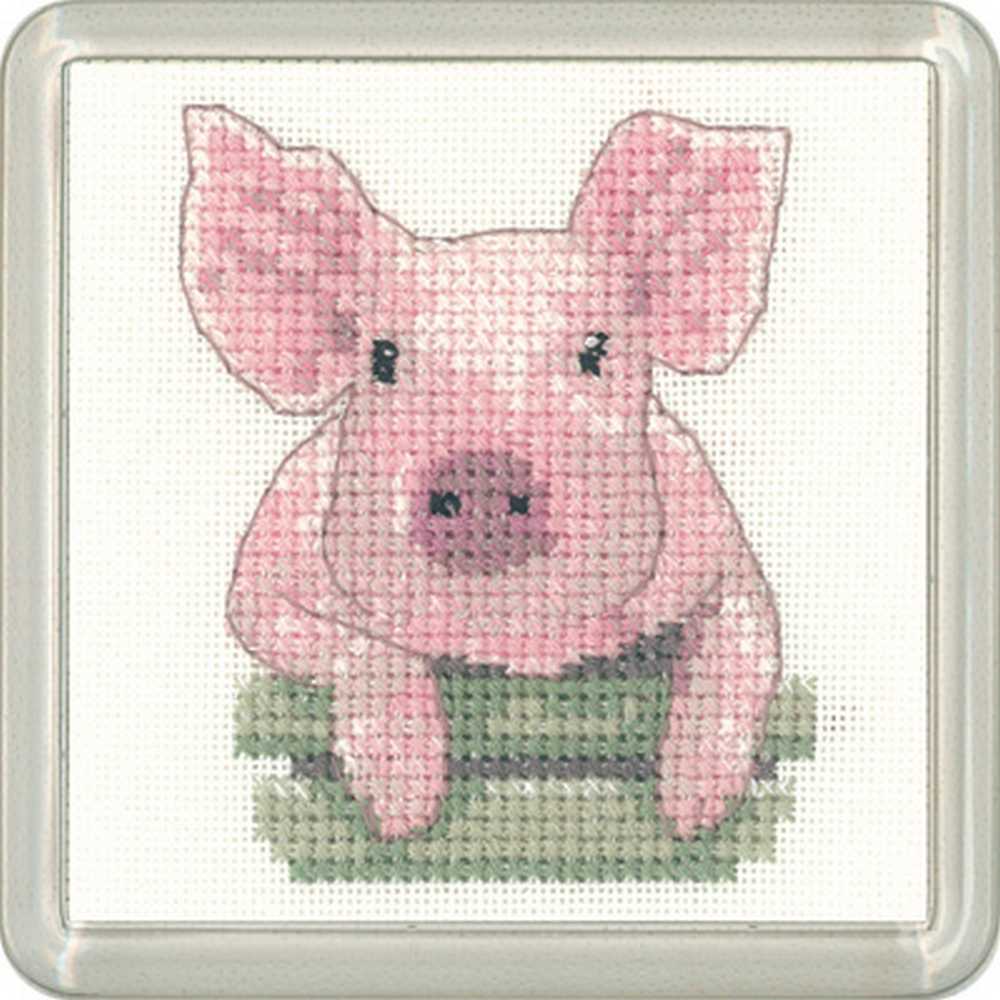 Pig Cross Stitch COASTER Kit Heritage Crafts